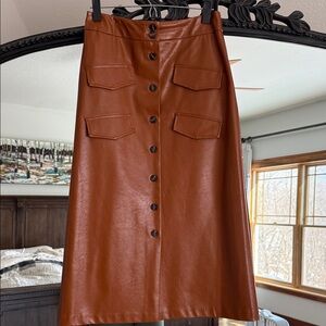 Anthropologie Tan Button-Front A-Line Skirt